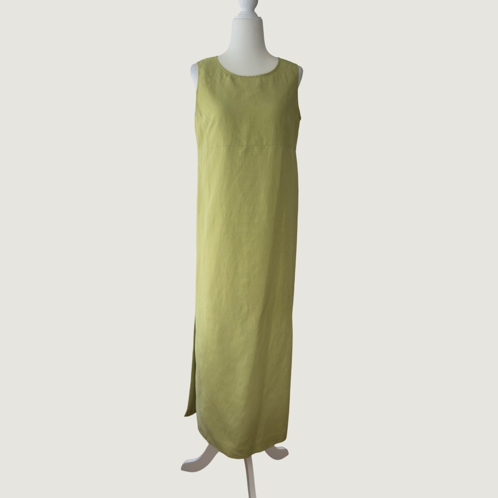 Positive Attitude Lime Green Linen Blend Maxi Dress Sleeveless Chartreuse Size 4